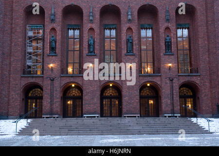 Innenhof und Fassade Stadthaus Rathaus, Stockholm, Schweden, Skandinavien, Europa Stockfoto