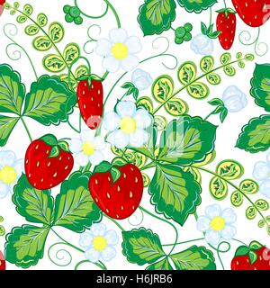 Nahtlose Muster mit Erdbeeren. Perfekt für Musterfüllungen, Webseite Hintergründe, Oberflächenstrukturen, Tapeten, Textilien. Stock Vektor