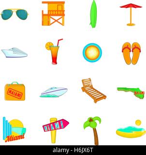 Miami-Icons set, cartoon-Stil Stock Vektor