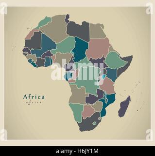 Moderne Karte - Afrika Kontinent mit Ländern politisch gefärbt Stock Vektor