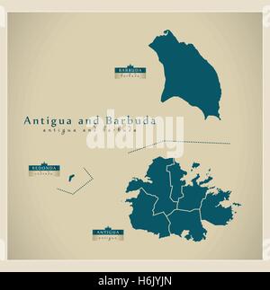 Moderne Karte - Antigua und Barbuda Regionen AG Stock Vektor