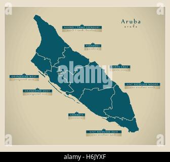 Moderne Karte - details mit Regionen Aruba AW Stock Vektor