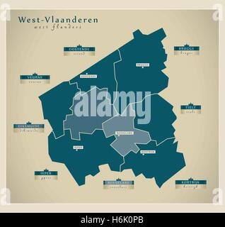 Moderne Karte - West-Flandern Stock Vektor