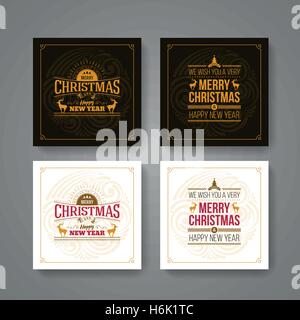 Weihnachten und Neujahr Grußkarte Design gesetzt. Elemente werden separat in Vektordatei geschichtet. Stock Vektor