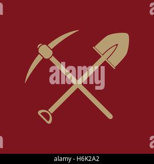 Die Kreuzung Spaten Spitzhacke Symbol. Spitzhacke und Aushub, graben, Bergbau-Symbol. Flache Vektor-illustration Stock Vektor