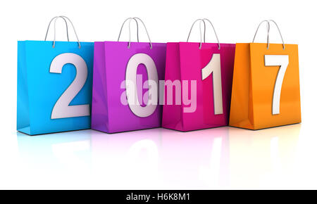 Bunte Tragetaschen mit 2017 Stockfoto