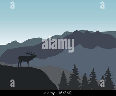 Vektor-Illustration eines Hirsches in den Bergen Stock Vektor