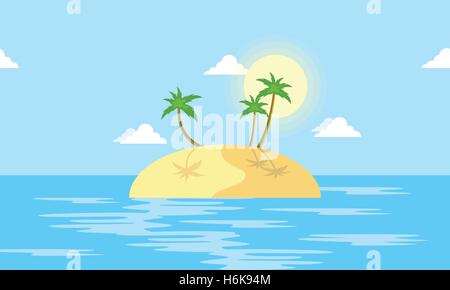 Insellandschaft mit Palm-Cartoon-Vektor-illustration Stock Vektor