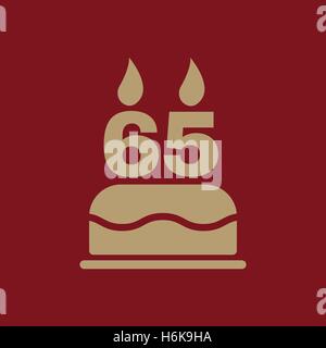 Die Geburtstagstorte mit Kerzen in Form von Nummer 65-Symbol. Geburtstag-Symbol. Flache Vektor-illustration Stock Vektor
