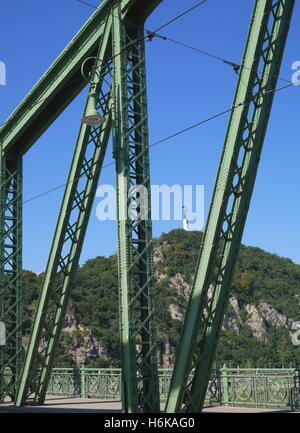 Freiheitsbrücke (Szabadsag hid), überqueren die Donau mit dem Liberty-Denkmal im Hintergrund, Budapest, Ungarn Stockfoto