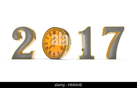 Weihnachten-Symbol und Metapher (die Uhr). Glückliches neues Jahr 2017. Schwarzer Hintergrund.  3D illustration Stockfoto