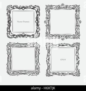 Antike Quadrat dekorative Vintage Frame-Vektor-Illustration Malerei setzen Stock Vektor