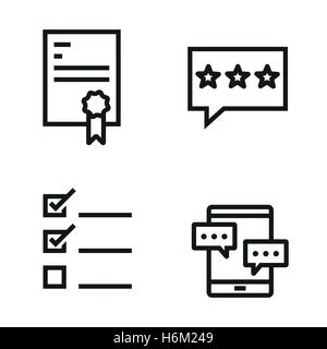 Vektor-schwarze Linie Testimonial Icons set auf weißem Hintergrund Stock Vektor