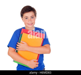 Student-junge mit zehn Jahre isoliert auf weißem Hintergrund Stockfoto