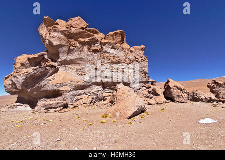 Erosion geformte rote Felsen in der Wüste unter einem schönen sauberen Himmel. Stockfoto