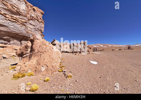 Erosion geformte rote Felsen in der Wüste unter einem schönen sauberen Himmel. Stockfoto