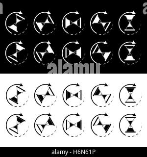 Sanduhr Animation schwarz weiß. Stechuhr, Sand Uhr und Stoppuhr, Zeit zur Neige, Vektor-illustration Stockfoto