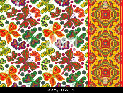 Set von nahtlosen Vektor Blumenmuster, Muster und Rahmen (Band Band) können für Wallpaper, Musterfüllungen, Oberflächenstrukturen verwendet werden. Stock Vektor