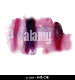 Tinte splatter Aquarell rote Farbstoff Flüssigkeit Aquarell Makro Fleck Fleck Textur isoliert auf weißem Hintergrund Stockfoto