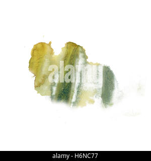 Tinte splatter Aquarell grün gelben Farbstoff flüssige Wasserfarben Makro Fleck Fleck Textur isoliert auf weißem Hintergrund Stockfoto