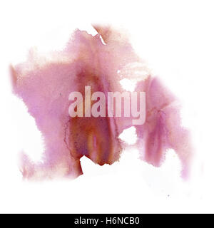 Tinte Splatter Aquarell Farbstoff Flüssigkeit Aquarell rote Makro Fleck Fleck Textur auf weißem Hintergrund isoliert Stockfoto