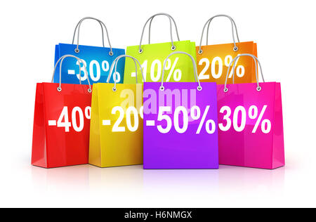 Viele Shop-Tasche und Rabatt (in 3D-Rendering getan) Stockfoto