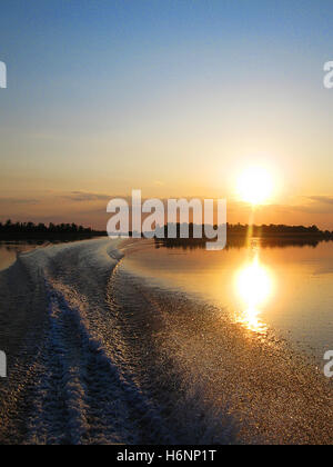 Verfolgen Sie auf dem Wasser von den Motorboot Stockfoto