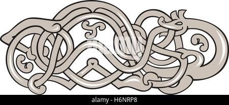 Illustration einer Urnes snake mit erweiterten Magen in grau-Set auf isolierten weißen Hintergrund im retro-Stil gemacht. Stock Vektor