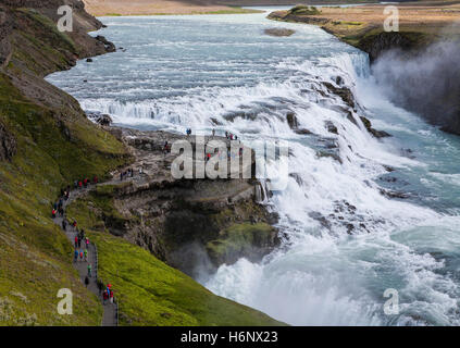 Gullfoss Island Wasserfälle und die Hvita Schlucht in Island, Sommer, Europa, Island foss Falling Waters Golden Falls Stockfoto