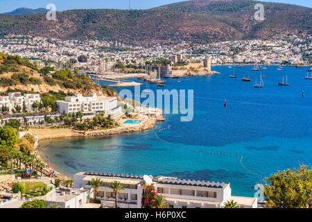 Blick auf Bodrum Burg und Yachthafen, Türkei Stockfoto