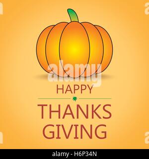 Kürbis auf gelbem Hintergrund mit Text Happy Thanksgiving Grafikkarte Stock Vektor