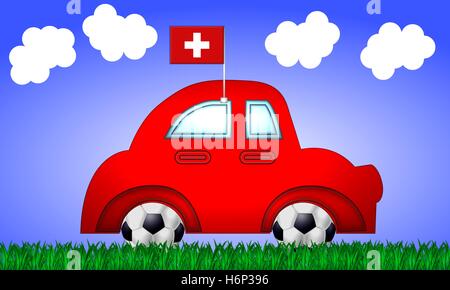 Auto mit Fan Flagge Schweiz Stockfoto