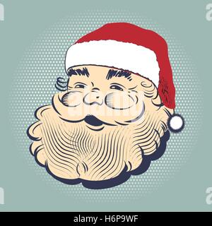 Weihnachten handgezeichneten Retro-Postkarte mit süßer lächelnden Weihnachtsmann Stock Vektor