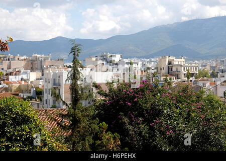 ein Blick auf das Wohngebiet der Stadt Athen in Griechenland Stockfoto