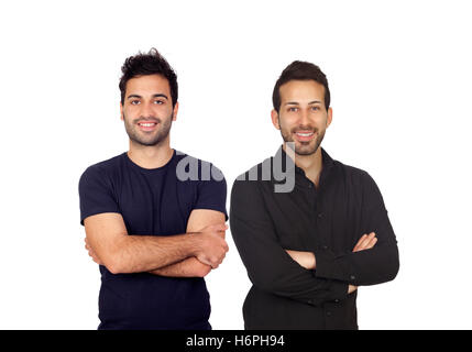 Zwei attraktiven jungen in schwarz auf weißem Hintergrund isoliert Stockfoto