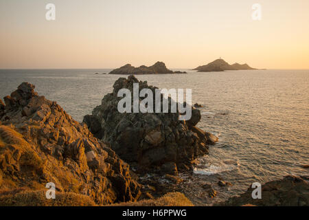 Blick auf den Sonnenuntergang von der Pointe De La Parata, in Ajaccio, Korsika, Frankreich Stockfoto