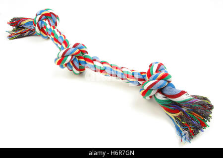 Hund Spielzeug weißen Seil vorhanden Objekt game-Turnier spielen Stücke gespielt isolierte Farbe Tier Haustier Hund Spielzeug Geschenk Welpen Stockfoto