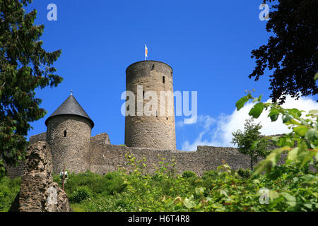 blauen Glanz erstrahlt hell lucent heitere leuchtende sommerlich leichte sommerlichen Look-Out Wald Anblick Ansicht Outlook Perspektive Vista ruinieren Stockfoto