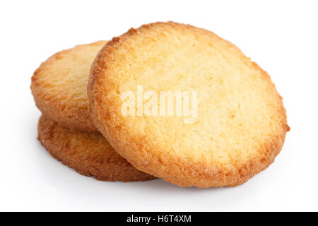 Drei Butterkekse auf weiß. Stockfoto