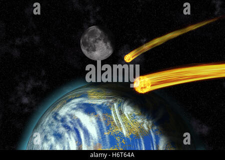 Gefahr, dass Auswirkungen Raum Universum Kosmos Fantasy Illustration Wärme Atmosphäre Zerstörung Katastrophe Galaxie Kollision Mond Blau Stockfoto