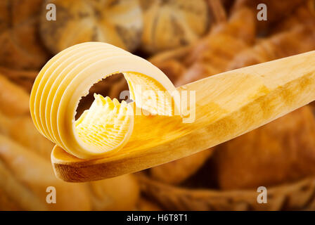 Lebensmittel, Nahrungsmittel, Brot, Closeup, Ausbreitung, Gebäck, eins, rollte, Holzlöffel, Curl, Stockfoto