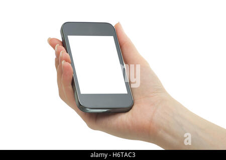 Telefon Handy Hand Handy mobile Handy isolierte Modell Design Projekt Konzept Plan Entwurf modern moderne neue blank Stockfoto