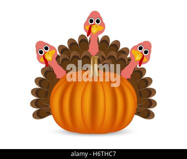 Puten-Cartoon mit Kürbissen am Festtag Stock Vektor