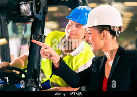 Logistik Transport Lager Bestimmung Lager Lager Puffer Lager Stapler Gabelstapler LKW beschäftigten Arbeiter Arbeiter wageworker Stockfoto