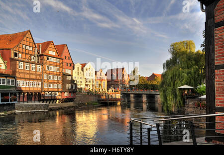 hanseatische Stadt Lüneburg, alten Hafen am Morgen Stockfoto