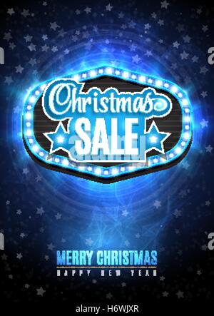 LightFrame mit leuchtenden Lichtern, blaue Girlanden aus die Worten Weihnachtsverkauf. Hintergrund auf Rabatte, Sonderangebote im Winter. Saisonale Werbung. Geeignet für Druck, Mailing. Stock Vektor