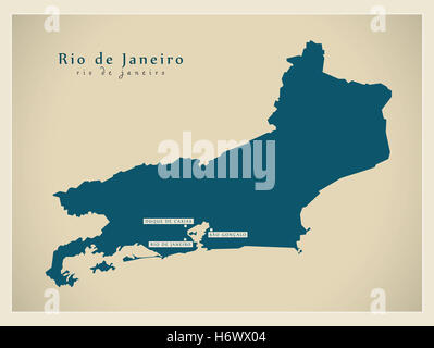 Moderne Karte - Rio De Janeiro BR Stockfoto