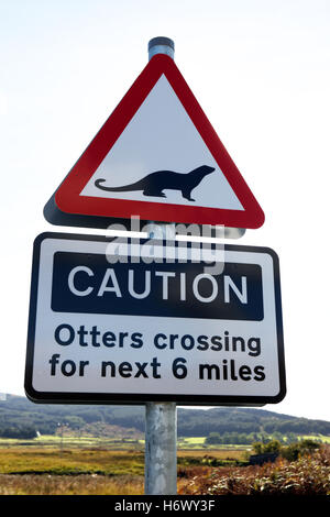 Otter Crossing Schild auf der Isle of Mull in der Inneren Hebriden in Schottland Stockfoto
