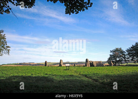 Ein Blick auf die Loano Daviot Liegerad Steinkreis in der Nähe von Inverurie, Aberdeenshire, Schottland, Vereinigtes Königreich. Stockfoto