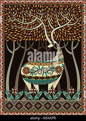 Elegante Erwachsenen Färbung Seite, Hirsche mit großen Geweih in Wäldern, schönen und geheimnisvollen Wald im Herbst Farbton Stock Vektor